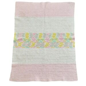 Handmade Crochet Baby Blanket Pink White Green Yellow Pastel Granny 26X33"